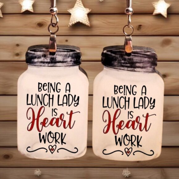 Earrings. Being A Lunch Lady Is Heart Work - Picture 1 of 1